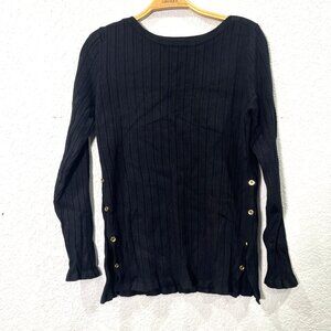 Croft & Barrow Ribbed Sweater Top Womens L‎ Black Rayon Knit Side Button Fitted